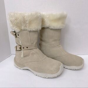 Salomon Lhasa Burnt Beige Leather Faux Fur Buckle Boots Winter Snow Women 8.5